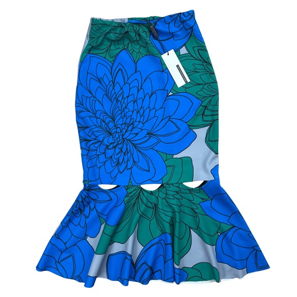 Tracy Reese Floral 2 Piece Set Womens XS Crop Top Mermaid Skirt Artsy Maximalist - Picture 7 of 16